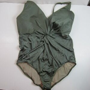 Swim by Cacique Lightly Lined No Wire Twist Knot Green One Piece Swimsuit Sz 26